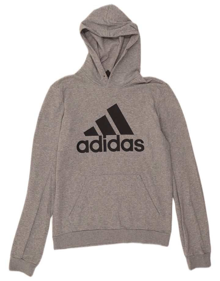 Felpa con cappuccio da uomo Adidas in cotone grigio medio