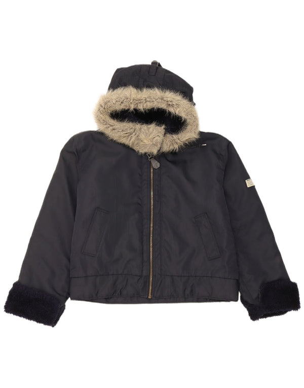 Giubbotto bomber con cappuccio da donna Dkny UK 16 grande nylon blu navy