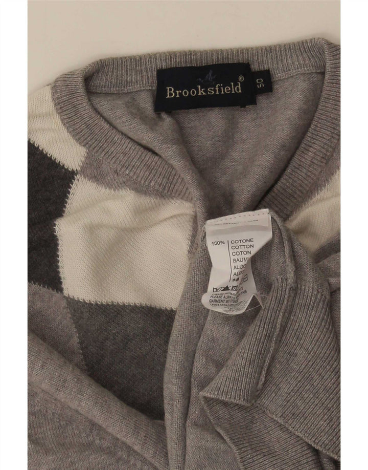 Maglione da uomo con scollo a V Brooksfield IT 50 grigio medio a rombi/diamante