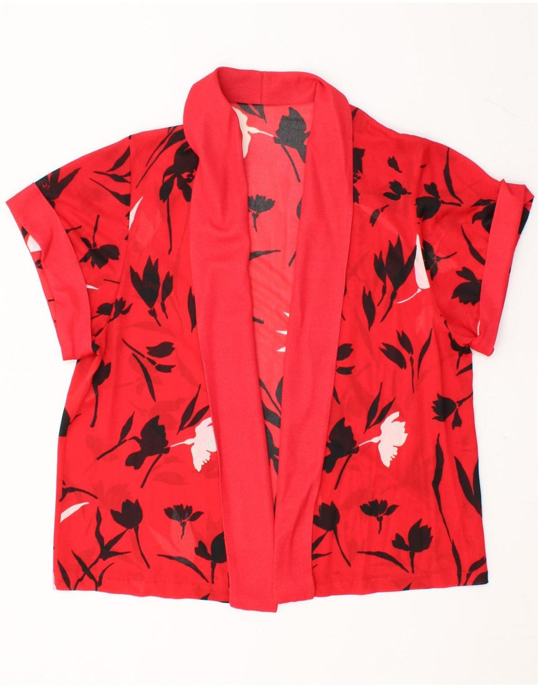 FABER Womens See Through Cardigan Top IT 46 Large Red Floral Triacetate Vintage Faber and Second-Hand Faber from Messina Hembry 