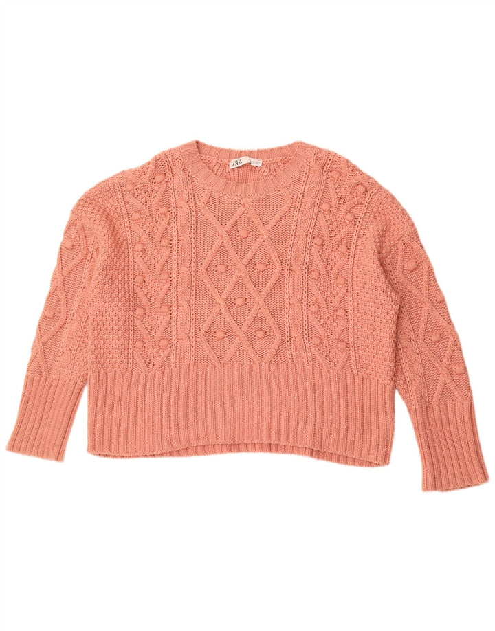 Maglione maglione oversize con scollo a barca da donna Zara UK 14 cotone rosa medio