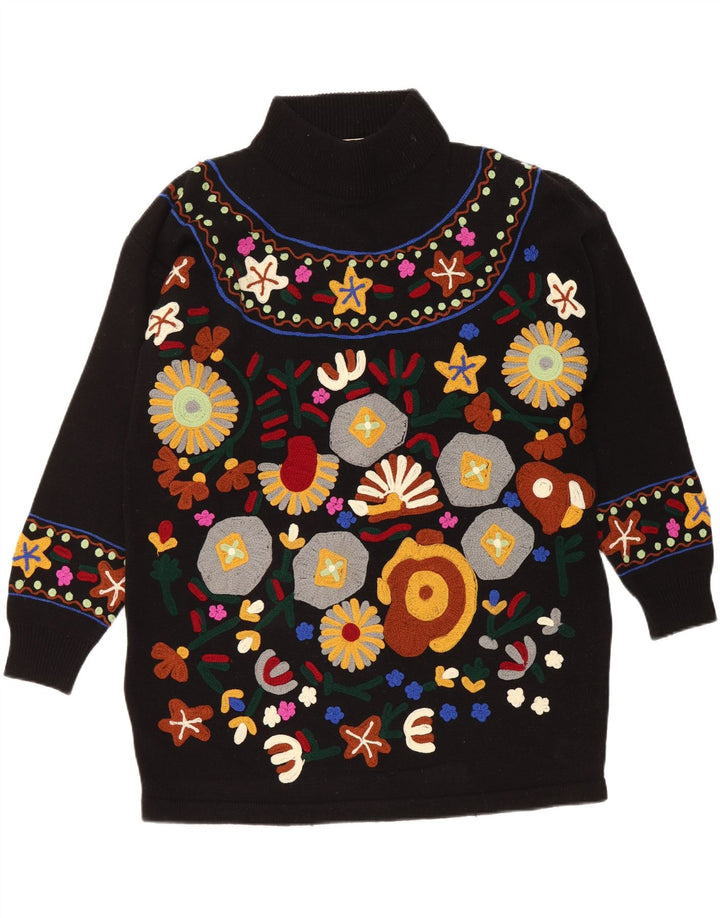 Maglione da donna vintage con vestibilità novità e collo alto, taglia unica, nero