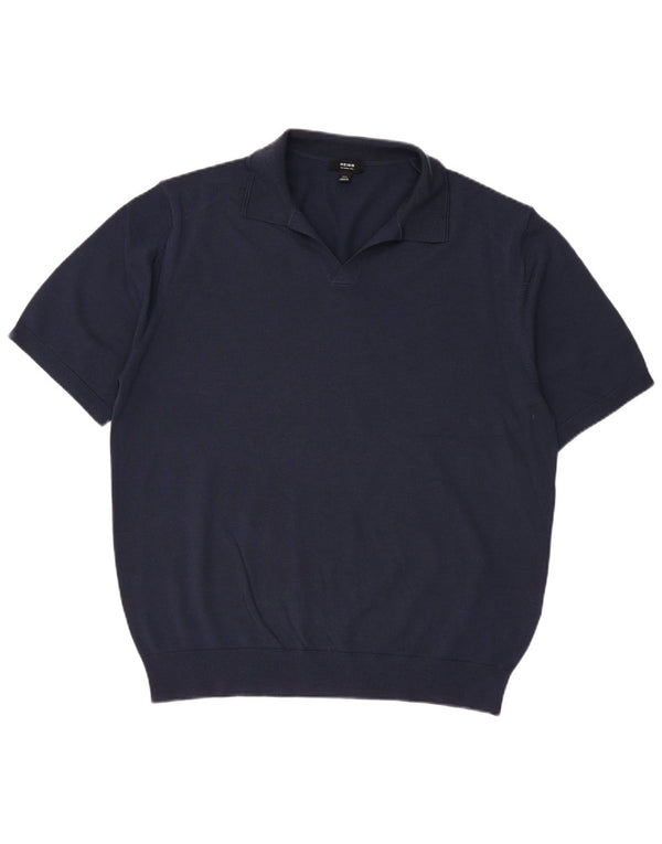 Maglione REISS da uomo a maniche corte con collo a polo 2XL in lana blu navy