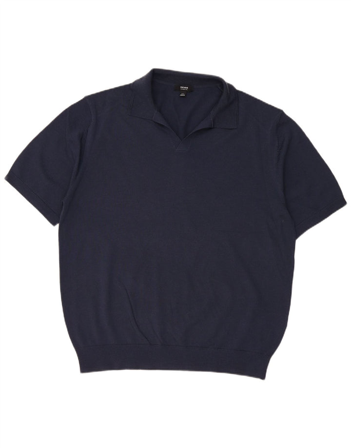 Maglione REISS da uomo a maniche corte con collo a polo 2XL in lana blu navy