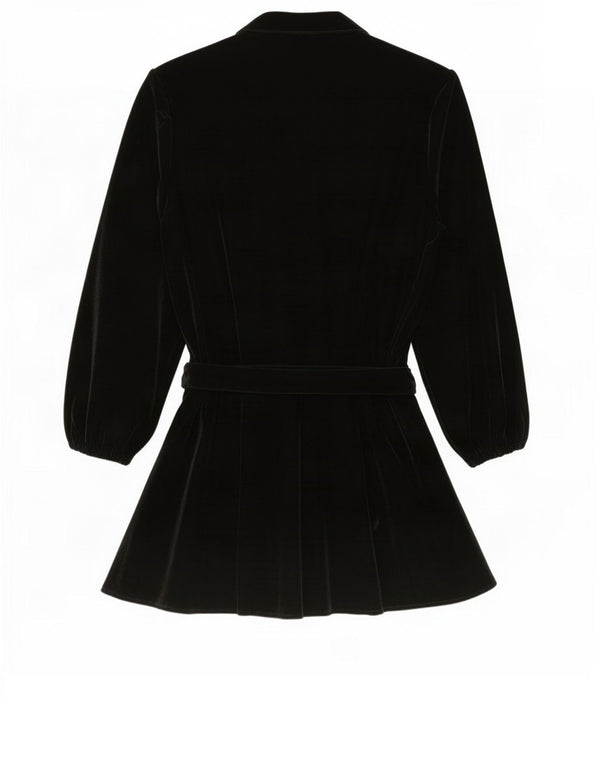 Abito chemisier in velluto a maniche lunghe da donna Zara UK 14 grande poliestere nero