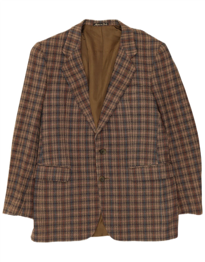 Jaeger Giacca blazer da uomo a 2 bottoni UK 38 Lana vergine a quadri marrone medio