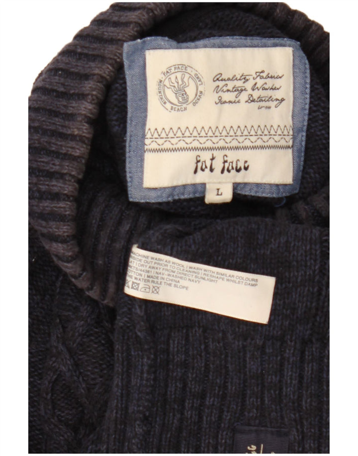 Maglione da uomo con collo abbottonato Fat Face, grande lana blu navy