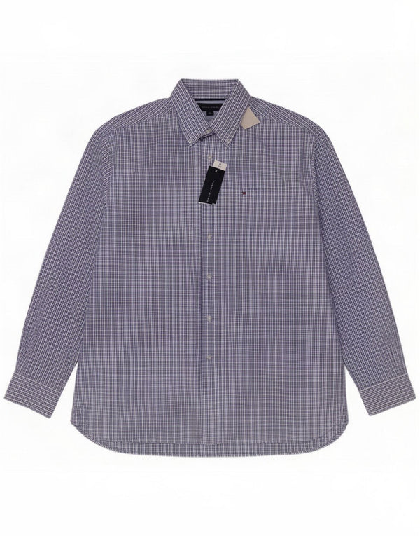 Tommy Hilfiger Mens Regular Fit Shirt Large Blue Check Cotton