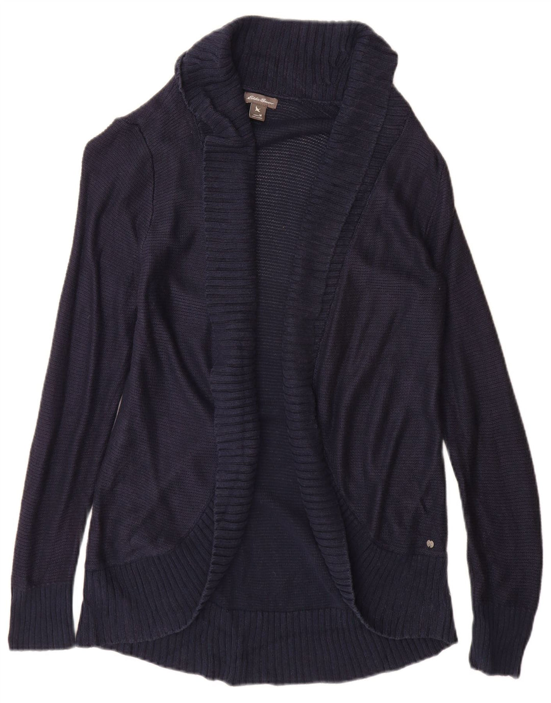 Maglione cardigan aperto da donna Eddie Bauer UK 12 Rayon blu navy medio