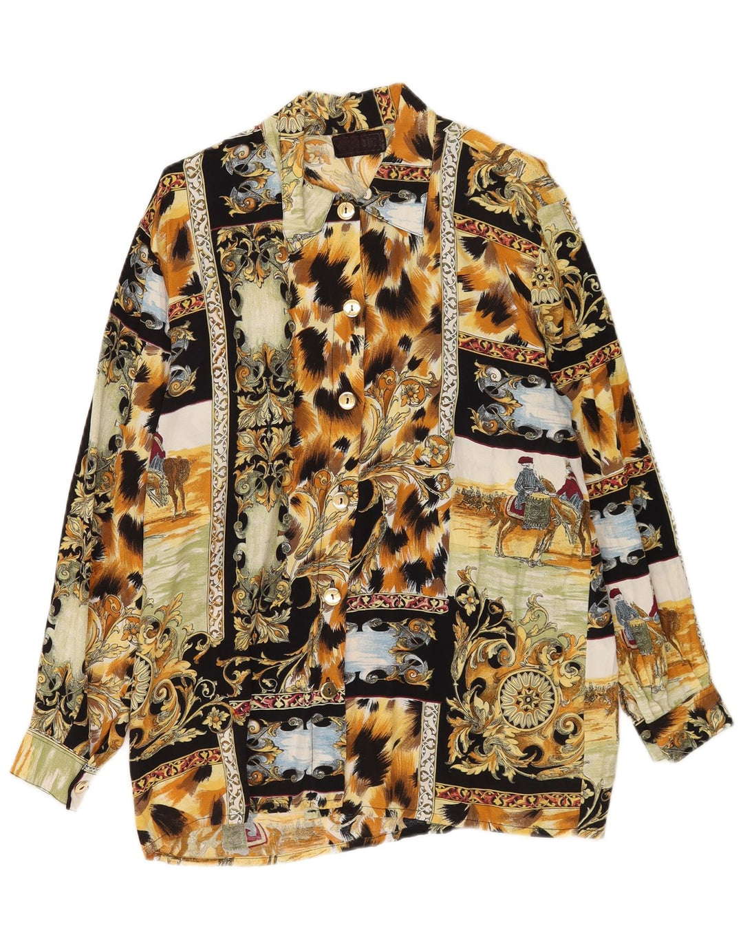 Camicetta camicia vintage da donna con motivo astratto UK 14 grande multicolore