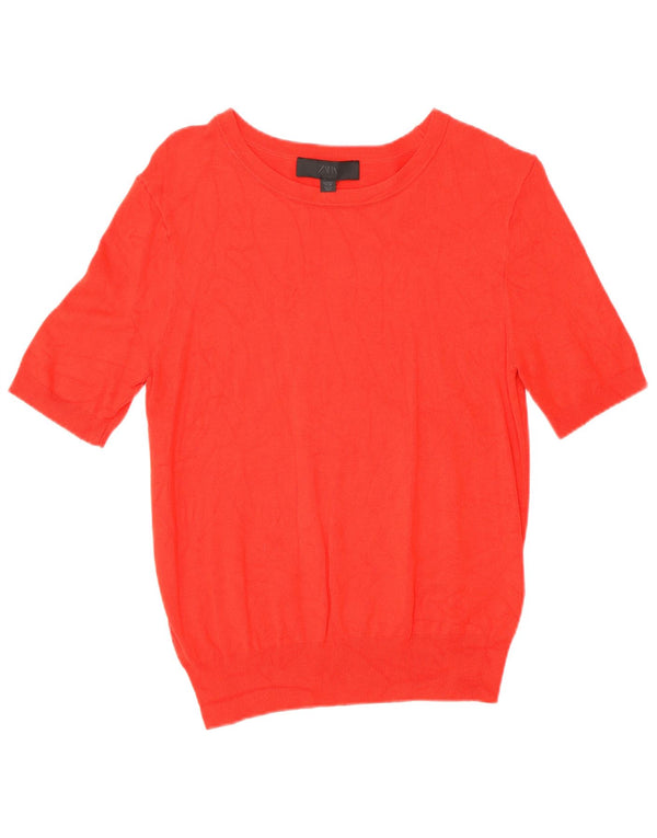 Top Blusa Donna Zara UK 14 Large Rosso Viscosa