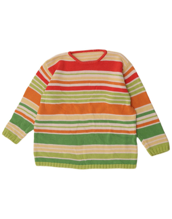 Maglione maglione girocollo da donna vintage IT 42 a righe multicolori medie