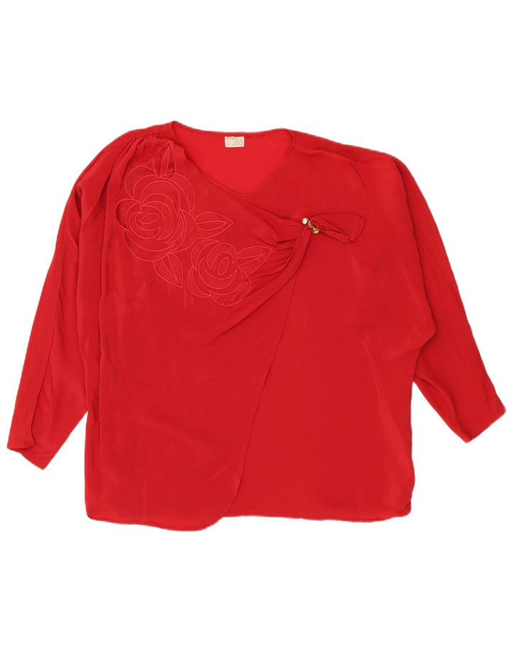 Camicetta vintage da donna vestibilità ampia Top IT 42 Acetato rosso medio