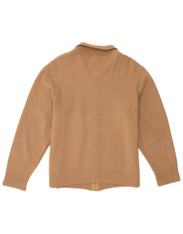 Maglione cardigan da donna vintage UK 12 Colorblock marrone medio
