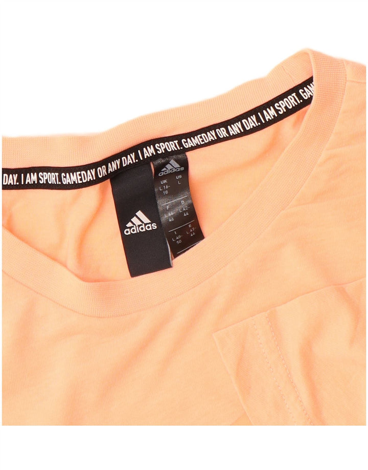 ADIDAS Womens Graphic T-Shirt Top UK 16/18 Large Orange Polyester