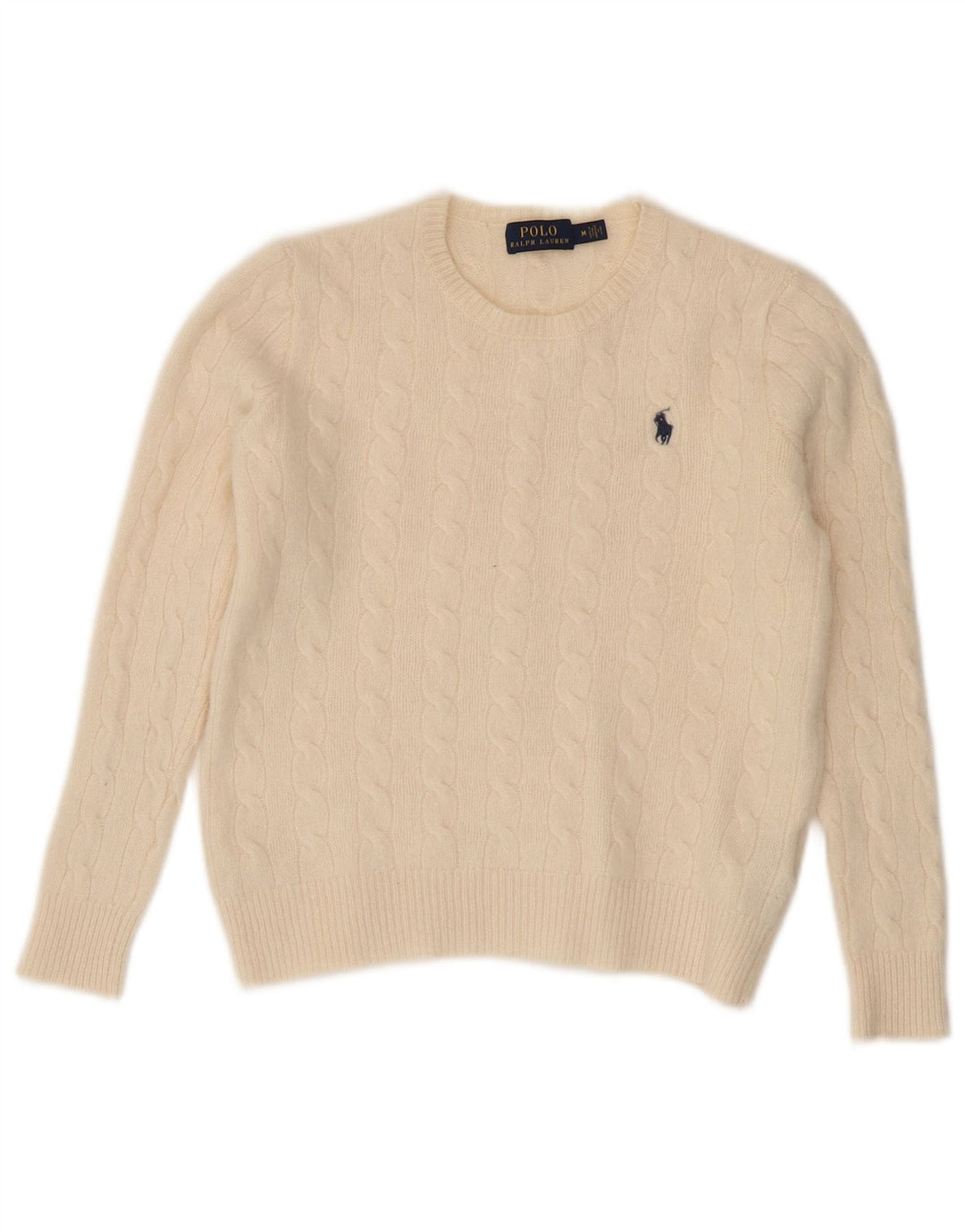 Maglione maglione girocollo da donna Polo Ralph Lauren UK 12 medio bianco sporco