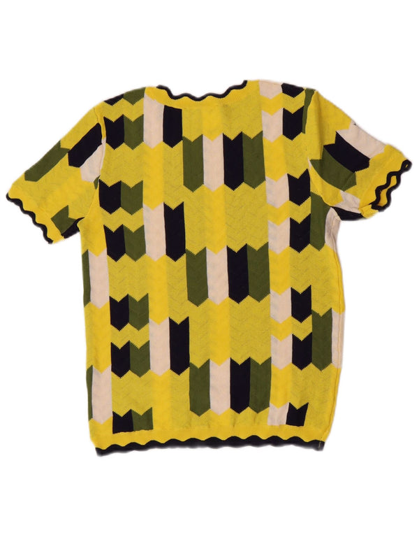 Maglione corto girocollo da donna Zara UK 10 piccolo giallo geometrico