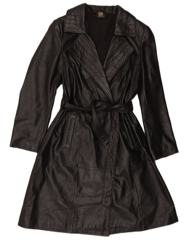 MADELEINE Cappotto in pelle da donna UK 14 Grande pelle nera