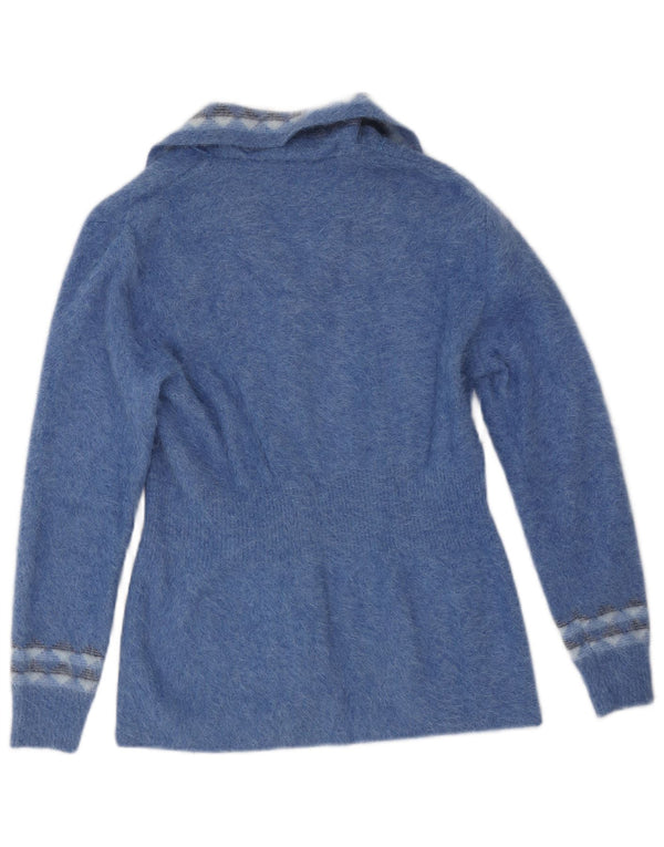 Awoba Womens Cardigan Sweater UK 10 Small Blue Geometric Angora