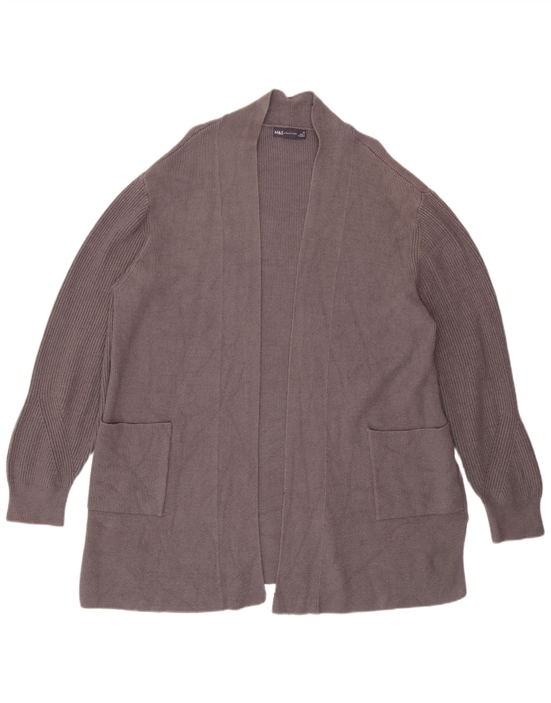 Maglione cardigan aperto da donna Marks & Spencer UK 20 2XL viscosa grigia