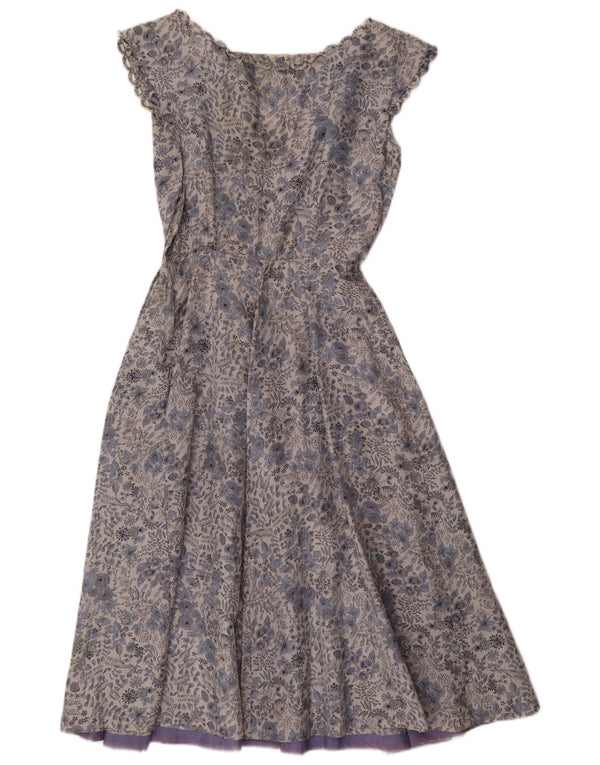 Abito a trapezio da donna vintage UK 12 blu medio floreale