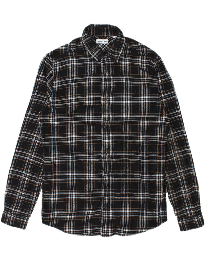 Camicia da uomo in flanella Jack & Jones, cotone a quadri neri medi