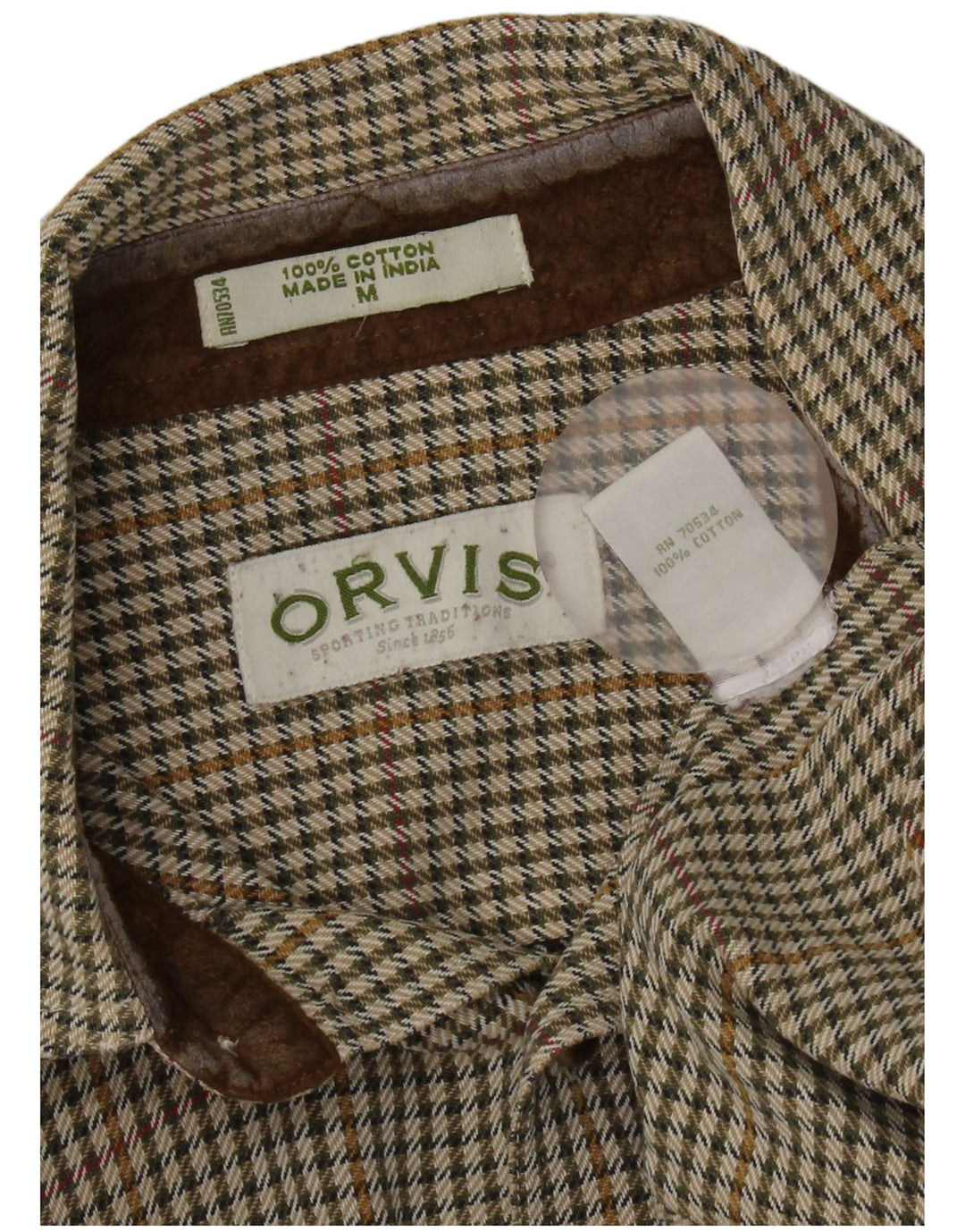 Camicia in flanella da uomo Orvis in cotone pied de poule verde medio