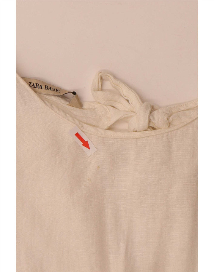Top in camicetta senza maniche da donna Zara UK 14 grande lino bianco sporco