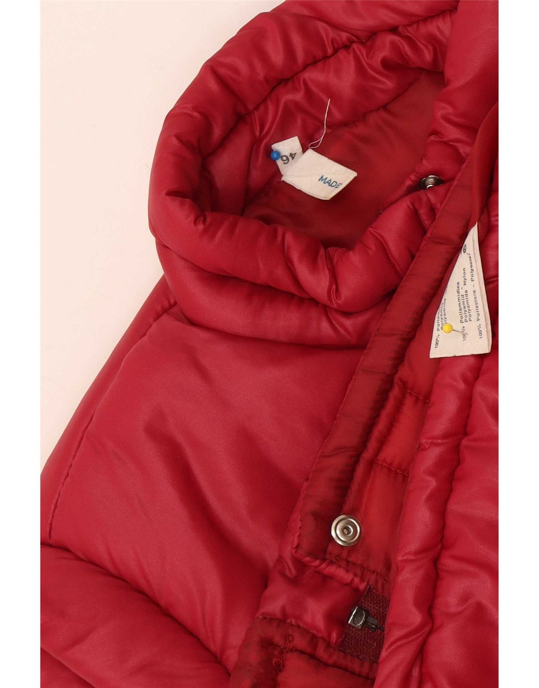 Gilet imbottito vintage da donna IT 46 Large rosso in poliammide