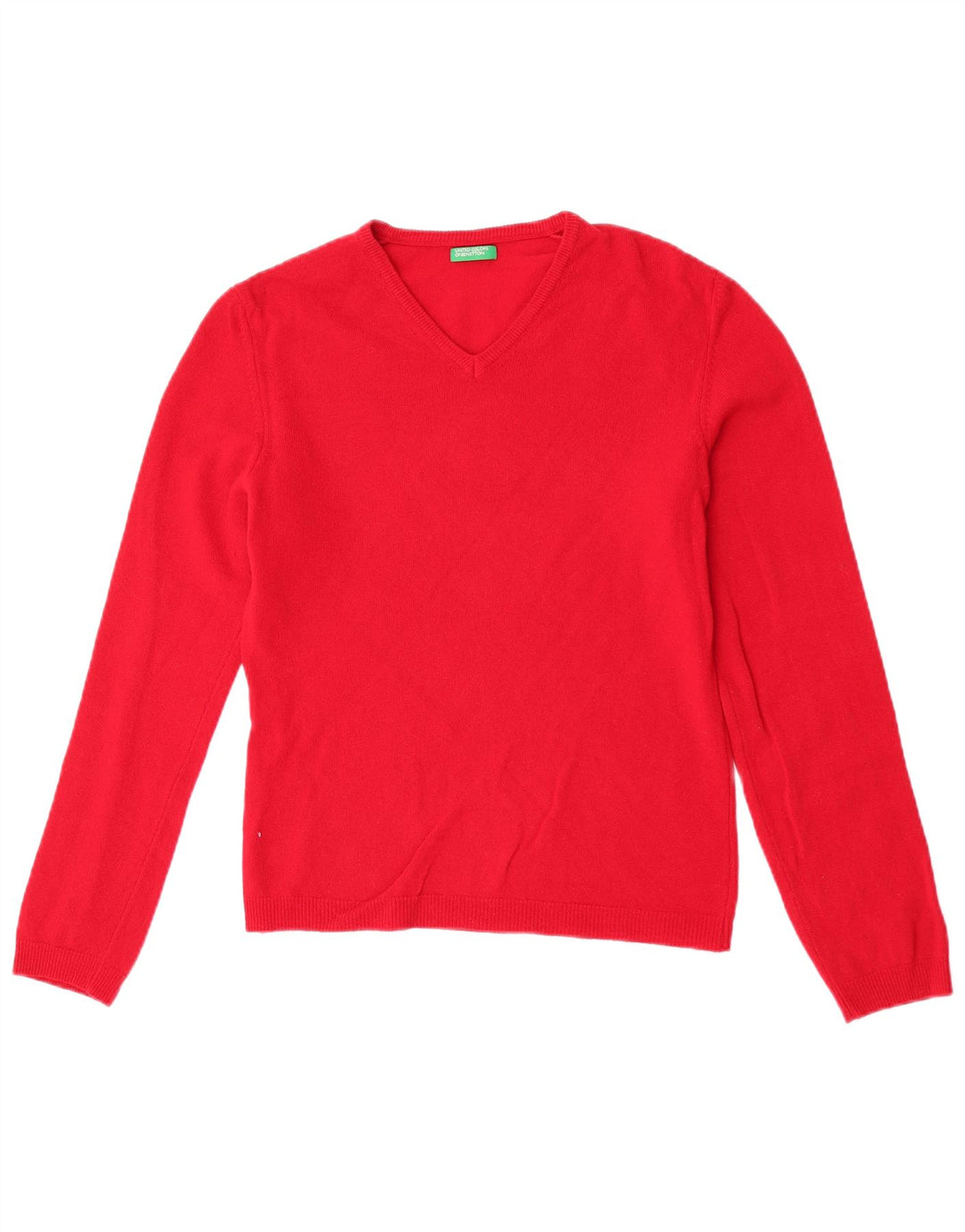 Maglione da donna con scollo a V Benetton UK 16 Large Red New Wool