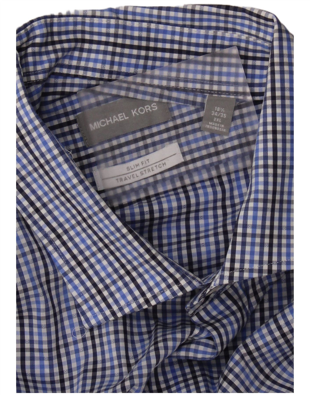 MICHAEL KORS Camicia slim fit da uomo taglia 18 1/2 2XL cotone a quadri blu