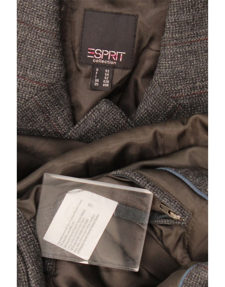 Giacca blazer a 3 bottoni lunga da uomo Esprit UK 42 XL lana grigia