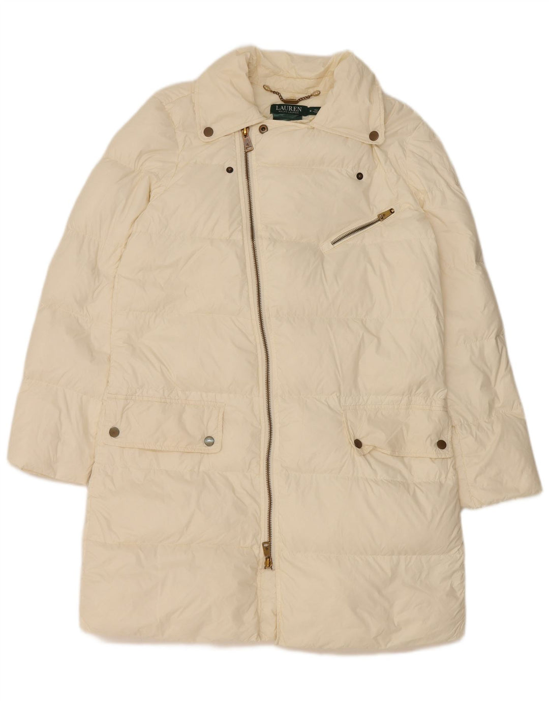 Cappotto imbottito da donna Ralph Lauren UK 14 nylon bianco sporco medio