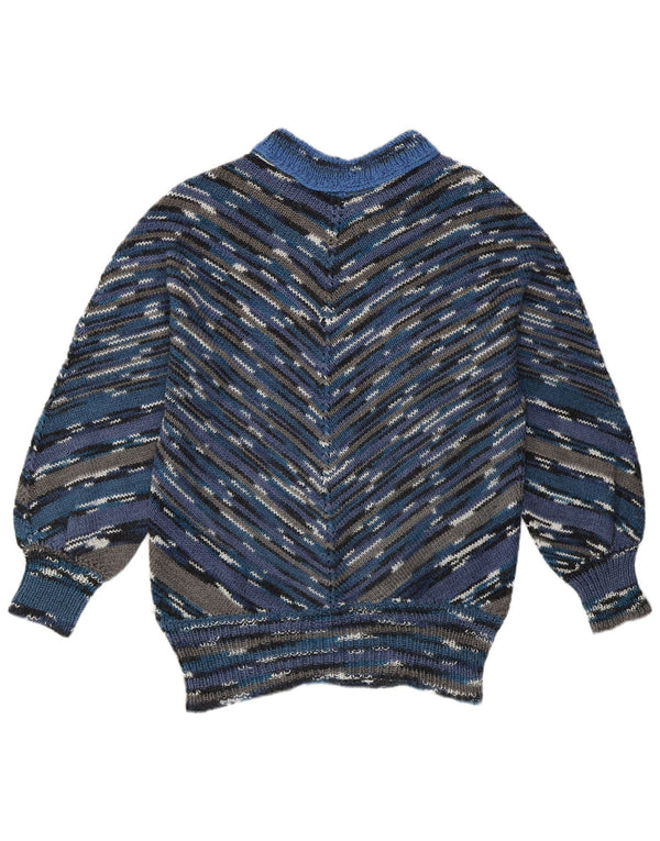 Maglione maglione vintage da donna con collo dolcevita UK 16 Grande Chevron multicolore