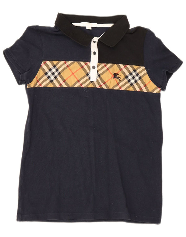 Polo Bambina Burberry 13-14 Anni Cotone Blu Navy Check