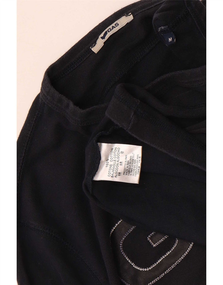 Gas Top grafico da donna a maniche lunghe UK 12 Medio cotone blu navy