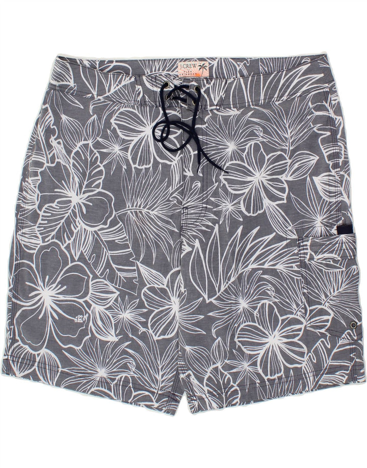 J. CREW Mens Flex Swimming Shorts W33 Medium Grey Floral Polyester Vintage J. Crew and Second-Hand J. Crew from Messina Hembry 