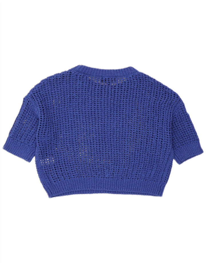 Top corto in maglia trasparente oversize da donna Zara UK 10 piccolo cotone blu