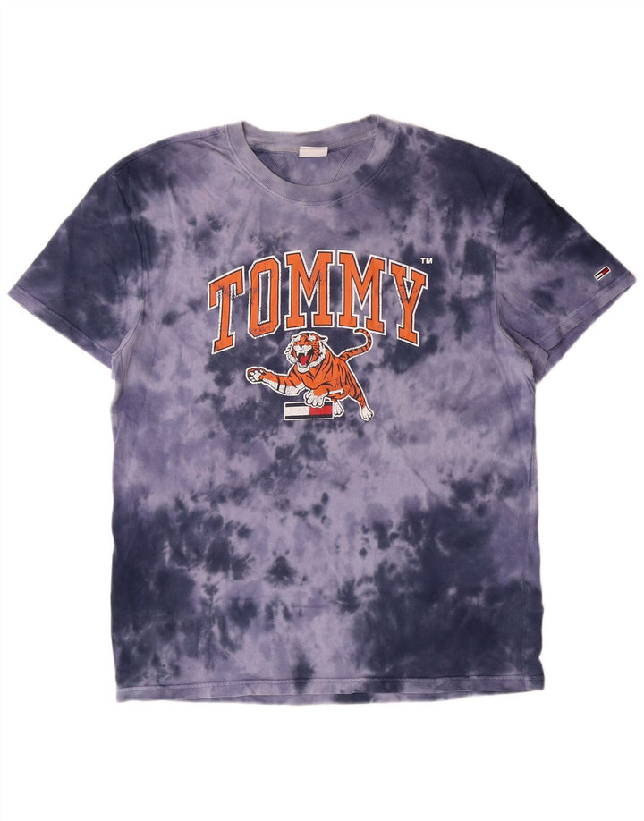 TOMMY HILFIGER T-shirt grafica da uomo Top Large blu in cotone tie-dye