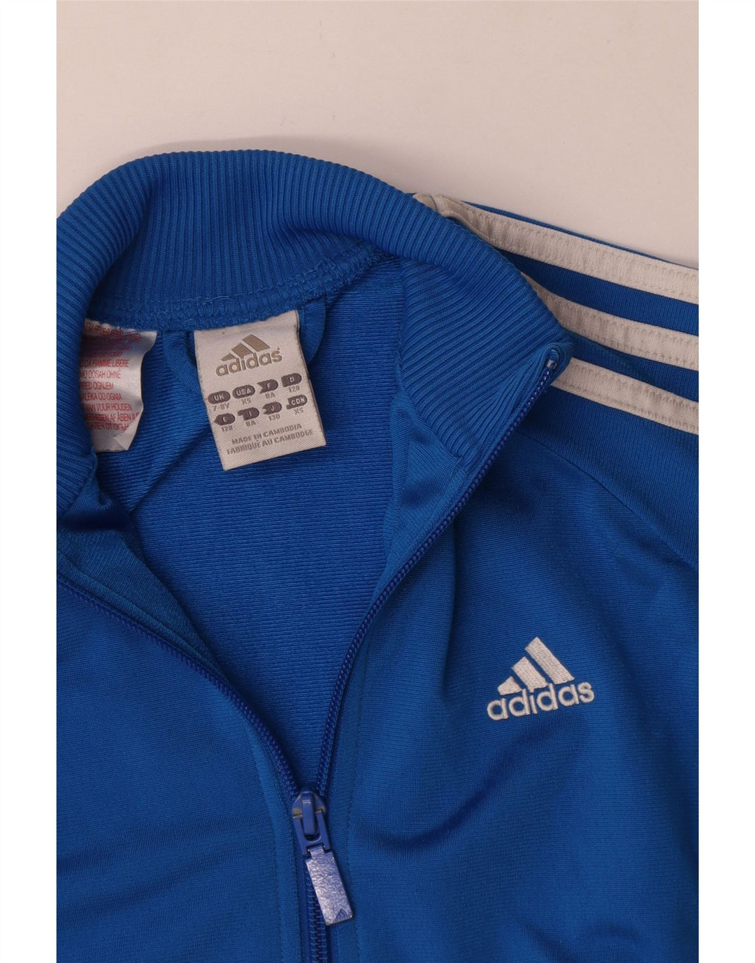 Adidas Boys Tracksuit Top Jacket 7-8 Years Blue Colourblock Polyester