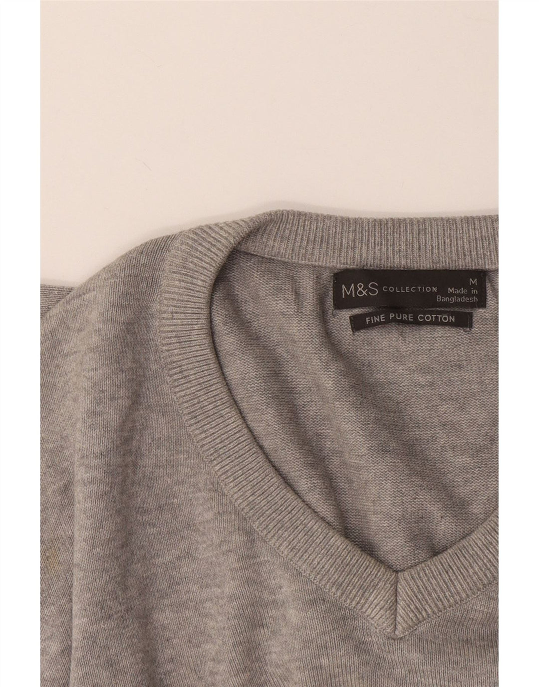 Maglione da uomo con scollo a V Marks & Spencer in cotone screziato grigio medio