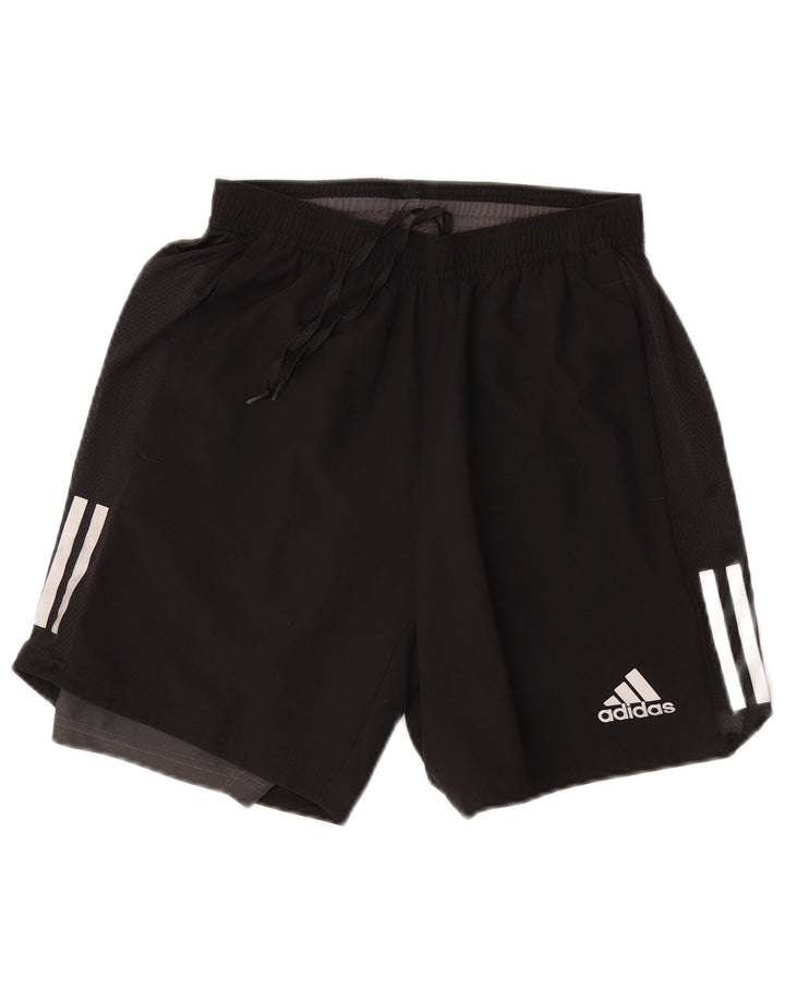 Pantaloncini sportivi da corsa Adidas da uomo piccoli in poliestere color block nero