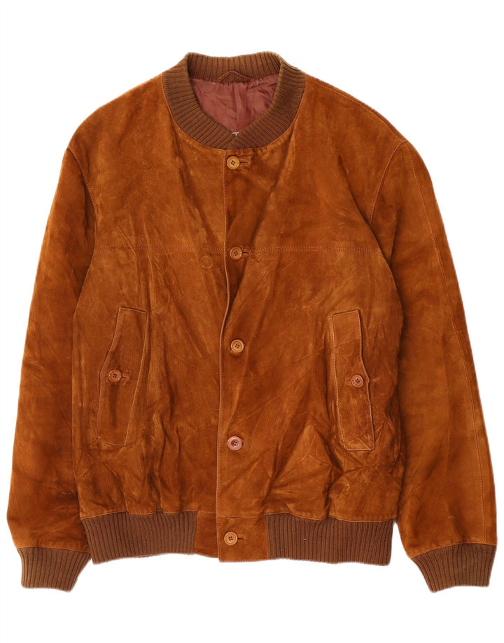 Giubbotto bomber vintage in pelle scamosciata da uomo IT 54 2XL Marrone