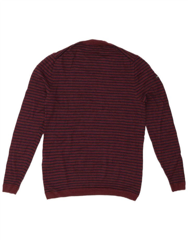 Maglione maglione girocollo da donna SUPERDRY UK 14 grandi righe bordeaux