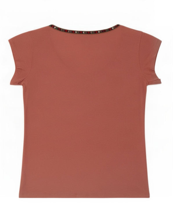 Maison Scotch Womens T-Shirt Top UK 12 Medium Pink Geometric Cotton