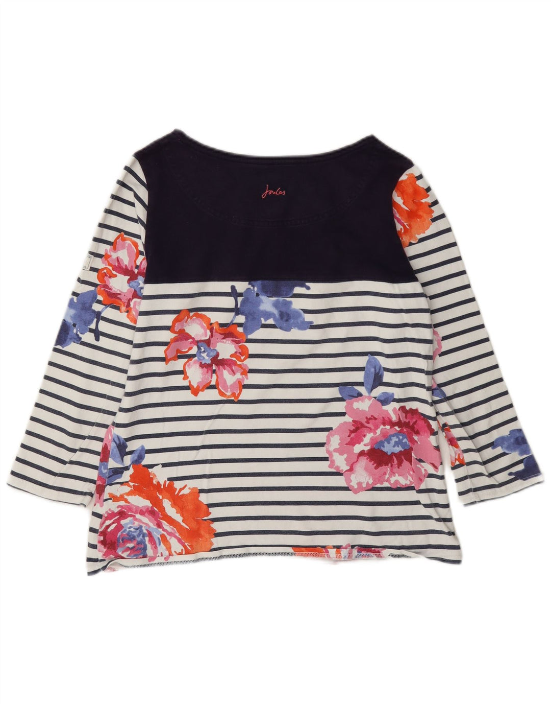 Joules - Top tunica con maniche a 3/4 da donna, UK 12, cotone a righe bianche medie