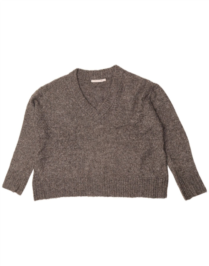 Maglione oversize con scollo a V da donna Zara UK 10 piccolo grigio screziato