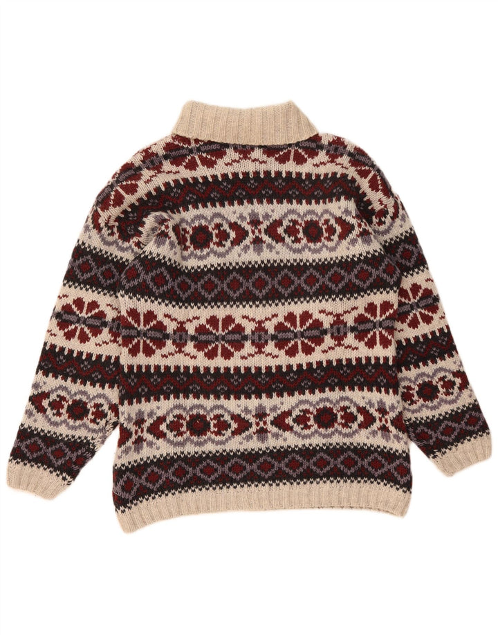 Maglione vintage da uomo con collo alto e lana Fair Isle multicolore medio