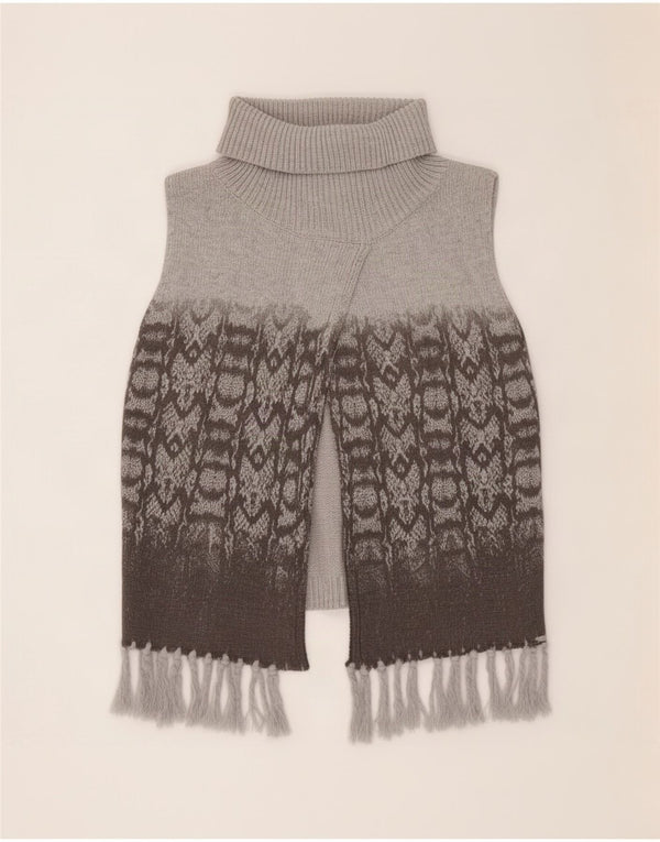 Desigual Womens Graphic Roll Neck Poncho Jumper Taglia unica Grigio geometrico