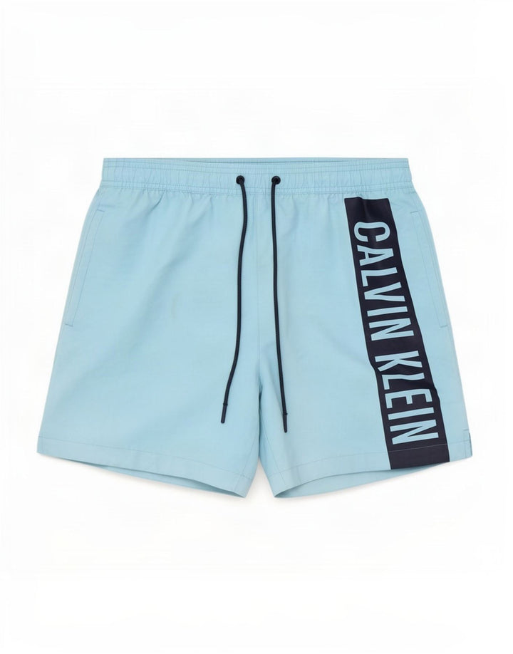 Pantaloncini da bagno grafici da uomo Calvin Klein piccoli in poliestere color block blu